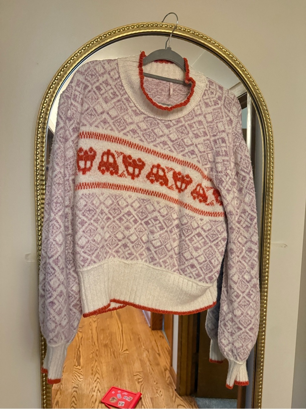 Free People Lilac Knit Sweater with Orange Trim